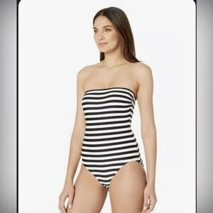 Kate Spade NY Cruise Black White Striped Strapless Swimsuit Sz M